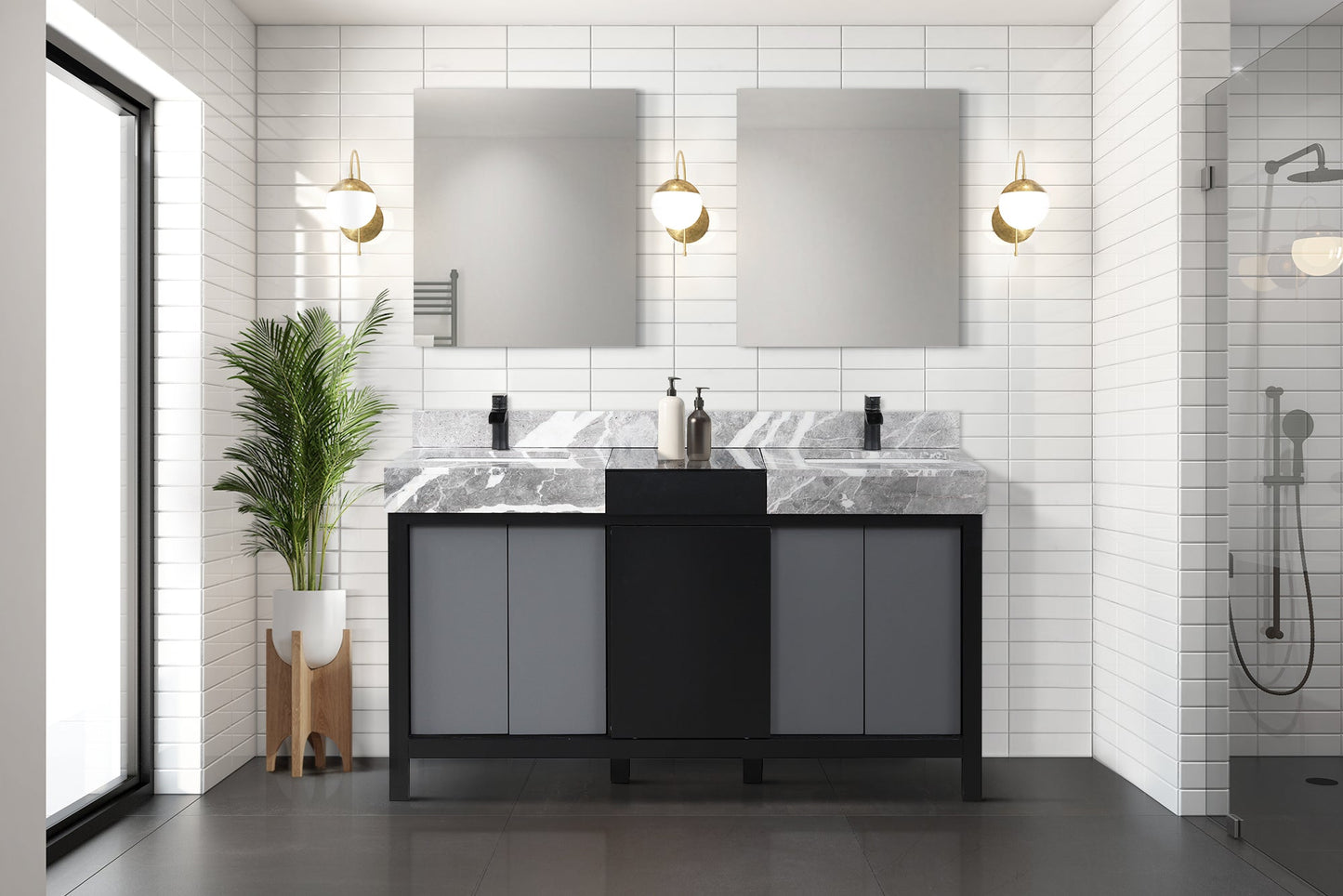 Zilara 60 in W x 22 in D Black and Grey Double Bath Vanity