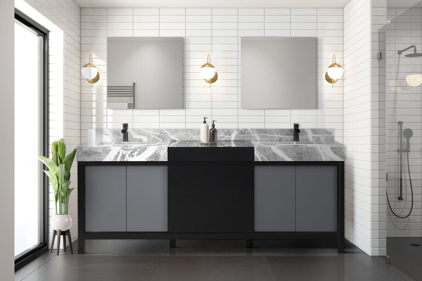 Zilara 84 in W x 22 in D Black and Grey Double Bath Vanity