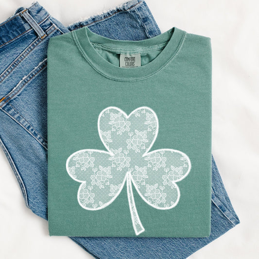 Lace, Coquette, Shamrock, Clover, St Patrick's Day, Shamrock, Clover, Lucky, Leprechaun Tshirt Comfort Colors T-Shirt