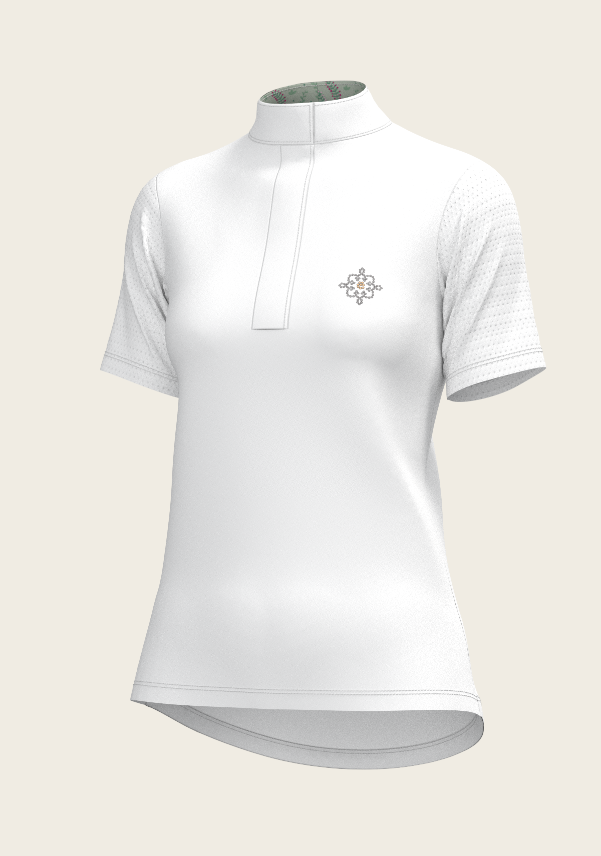 White with Rosettes in Lime Green Inner Details Short Sleeve Show Shirt