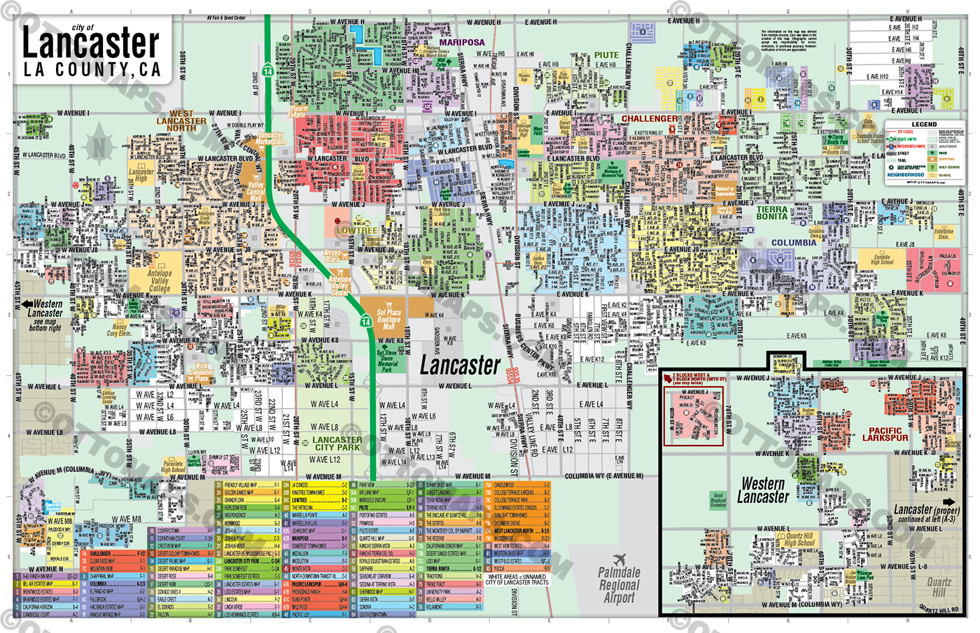 Lancaster Map, Los Angeles County, CA - POSTER PRINTS