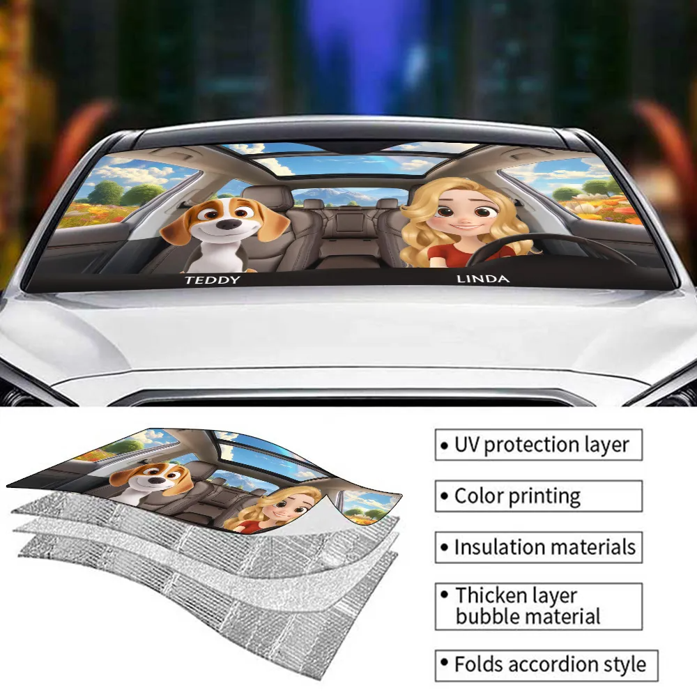 Life Is Better With My Dog - Personalized Auto Windshield Sunshade, Custom Car Window Protector - Gift For Dog Owners, Dog Lovers