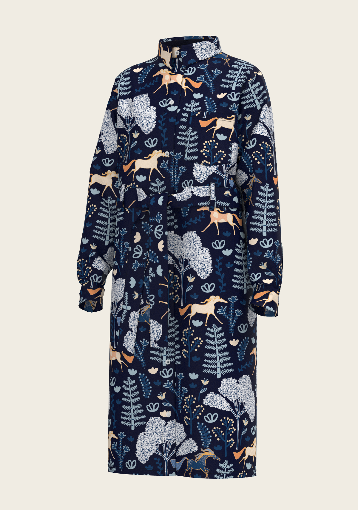 Forest on Navy Long Sleeve Shirt Dress