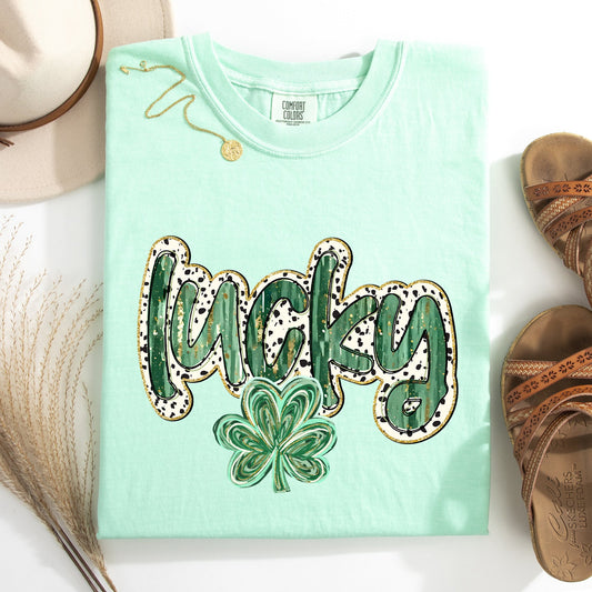 Lucky, Dalmatian Print, St Patrick's Day, Shamrock, Clover, Lucky, Leprechaun Tshirt Comfort Colors T-Shirt