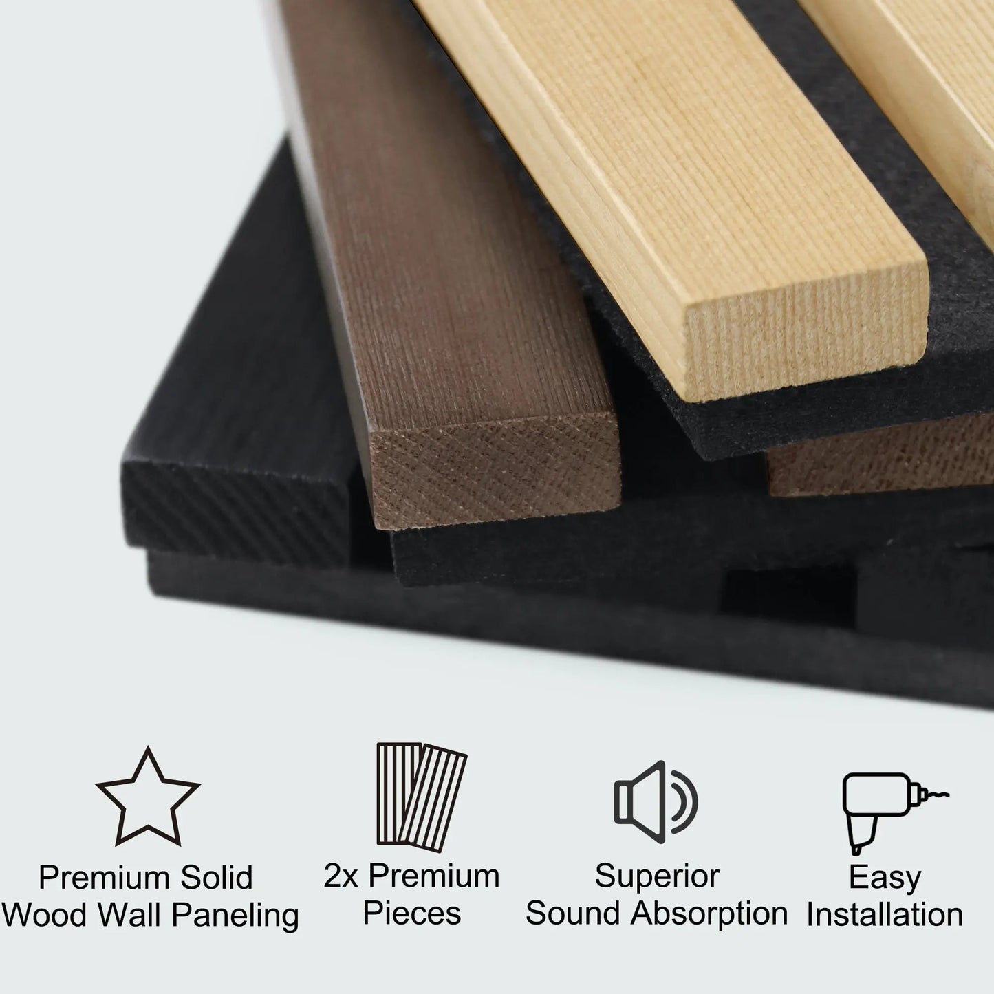Luxury Oak | Grey Felt | Acoustic Solid Wood Wall Panels ( 2 Panels Per Box)