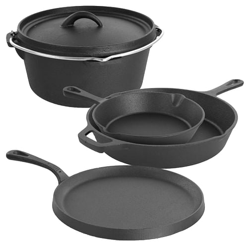 MegaChef Pre-Seasoned Cast Iron 5-Piece Kitchen Cookware Set, Pots and