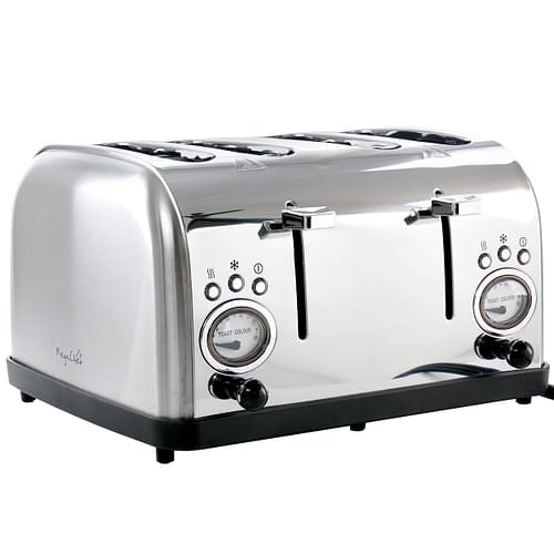 MegaChef 4 Slice Wide Slot Toaster with Variable Browning in Silver | Kitchen + Metal