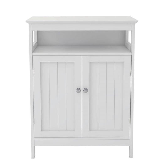 2-Door Bathroom Linen Cabinet with Storage Shelf in White Wood Finish