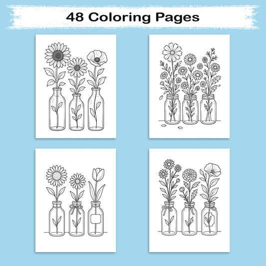 Vintage Flower Vases Coloring Pages – 48 Elegant Designs for Adults
