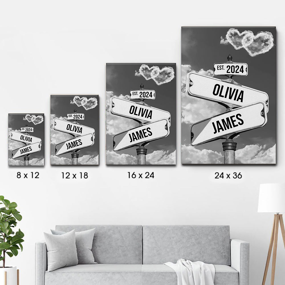 Vintage Street Sign For Couples - Personalized Poster/Canvas Print - Gift For Her/Him, Husband/Wife, Couples on Anniversary, Valentine's Day