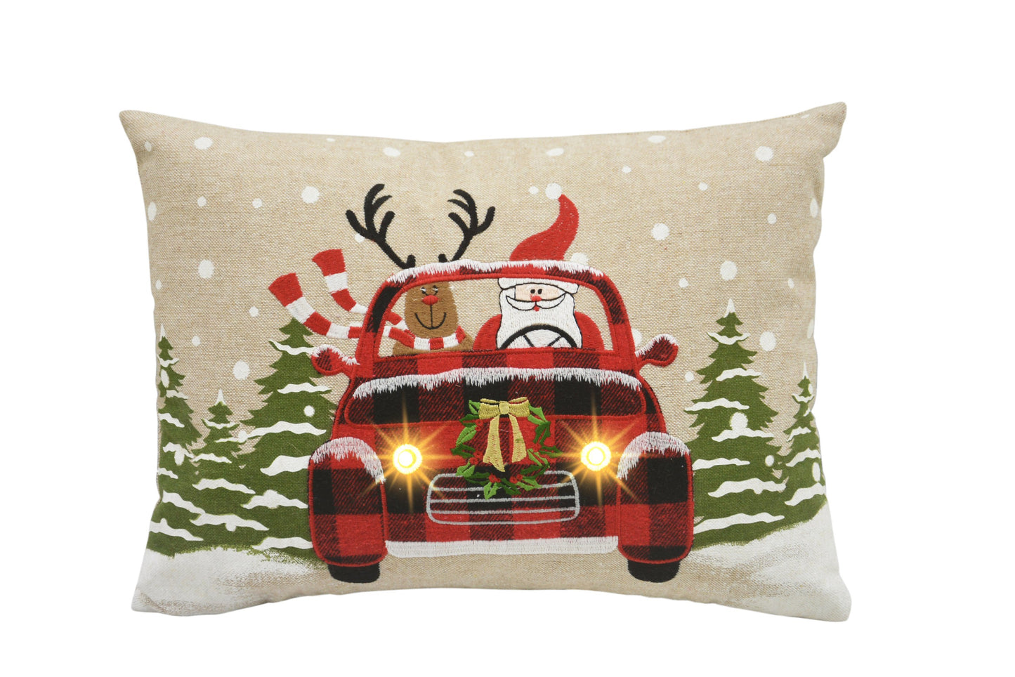 ML18922 Snowy Car By Santa Light Up Pillow 13 by 18''