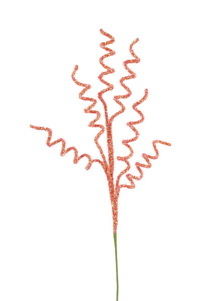 29"L V-CUT FOIL/GLTR CURLY TWIG SPRAY IRIDESCENT ORANGE