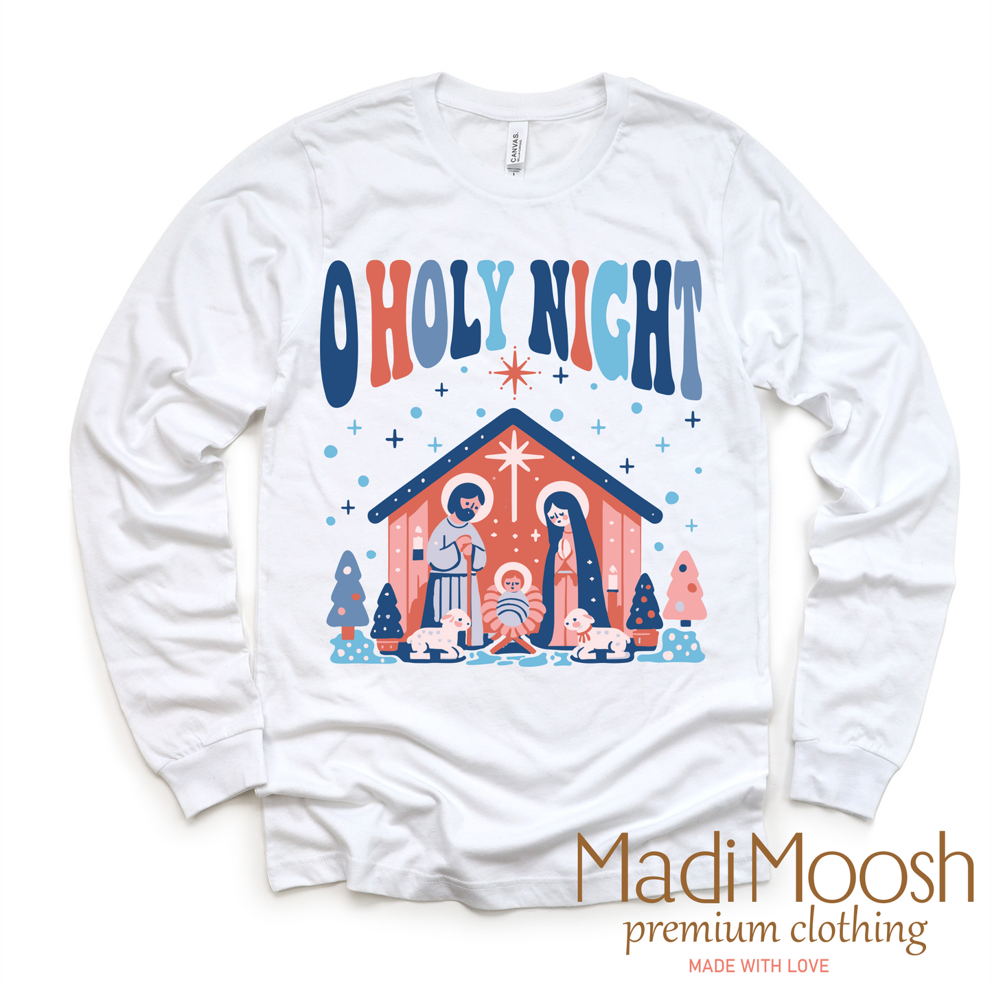 Oh Holy Night Christmas Tee - Long Sleeve White Shirt