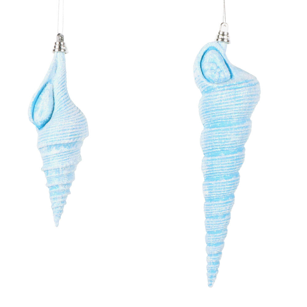 Santa's Sweet Shoppe Collection 9" Turquoise Conical Shell Ornament - SET OF 2