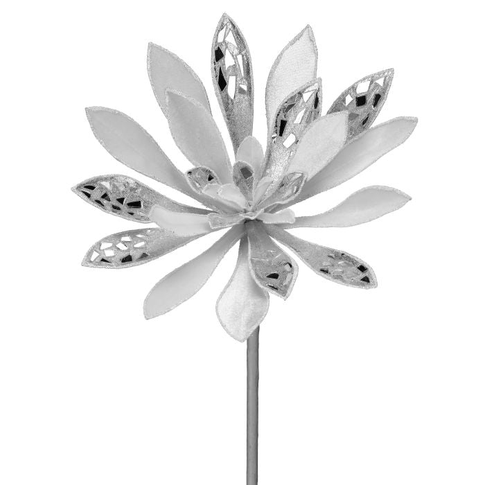 18" FROSTED FOREST BLOOM STEM WHITE SILVER