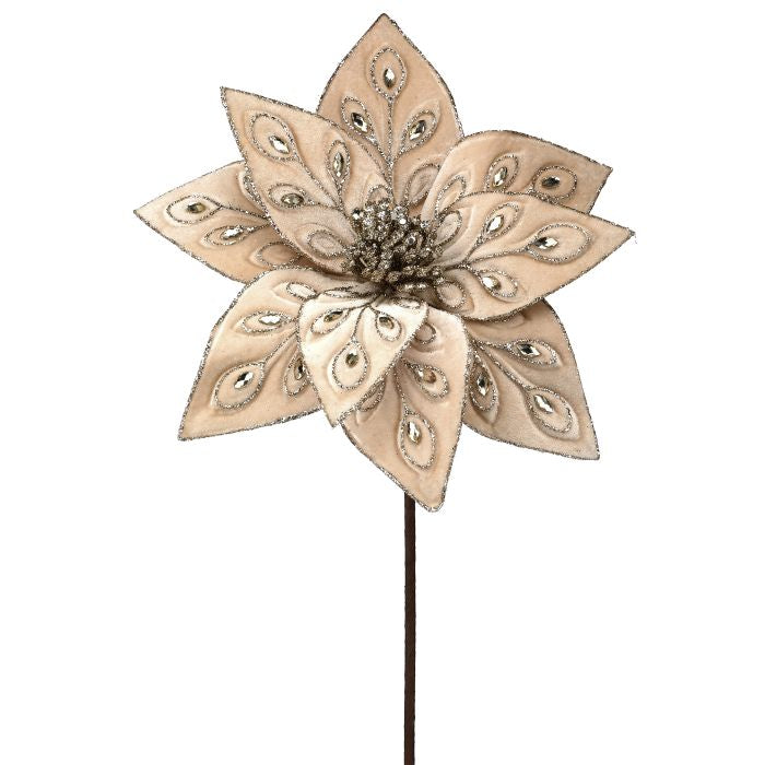 22" BEJEWELED POINSETTIA STEM CHAMPAGNE