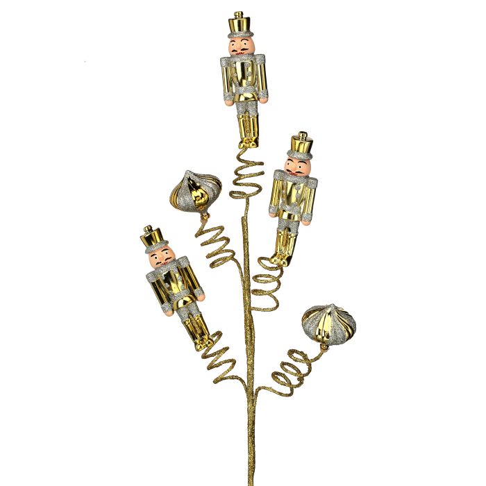 27" GOLD TRIPLE NUTCRACKER/ORNAMENT SPRAY