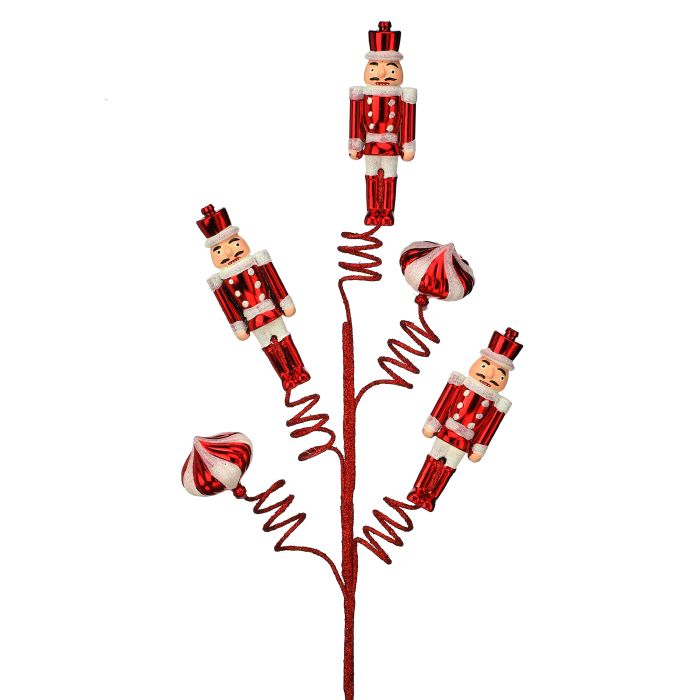 27" RED TRIPLE NUTCRACKER/ORNAMENT SPRAY