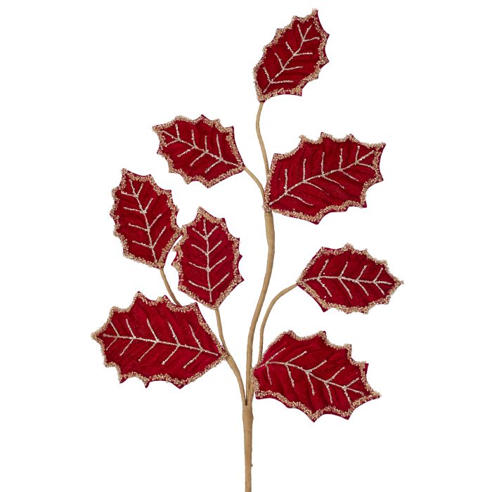 27" BEADED VELVET LEAF SPRAY BURGUNDY