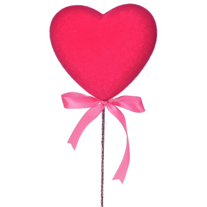 18" HOT PINK FLOCKED SOLID HEART PICK