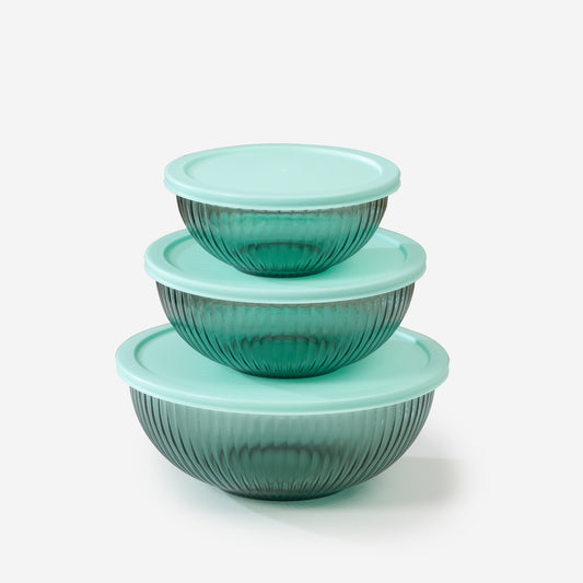 Borosilicate Glass Mixing Bowl Set - Diamond Blue