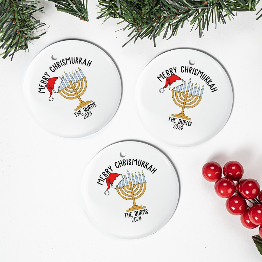 Christmas Hanukkah Ornament 2024 - Interfaith Family Gift Ideas, Jewish and Christian Family Decorations