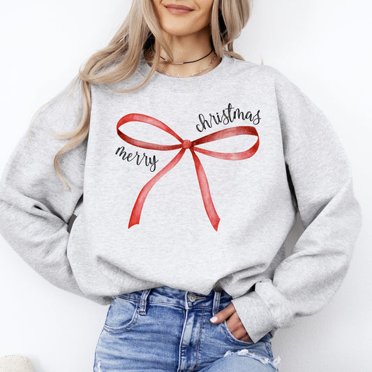 Merry Christmas Bow, Coquette, Cutesy, Santa, Classic, Girly Sweatshirt
