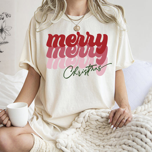 Merry Christmas Retro Text, Comfort Colors Tshirt