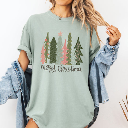 Merry Christmas Trees, Festive, Winter, Snow, Santa, Xmas Tshirt Comfort Colors T-Shirt