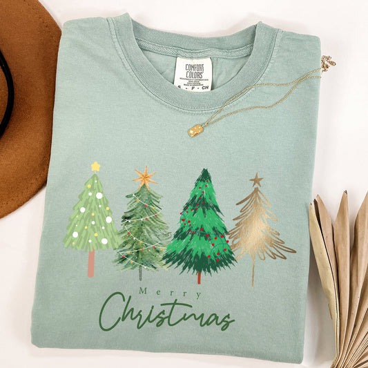 Merry Christmas Trees, Minimalist, Classic, Winter, Santa, Xmas Tshirt Comfort Colors T-Shirt