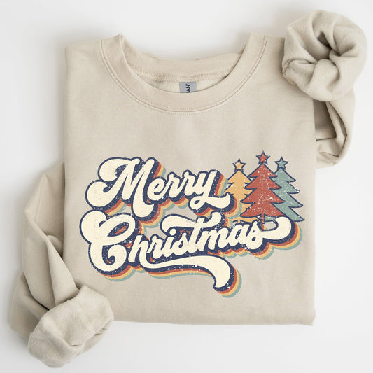 Merry Christmas, Colorful Retro, Christmas, Winter, Xmas, Santa Sweatshirt