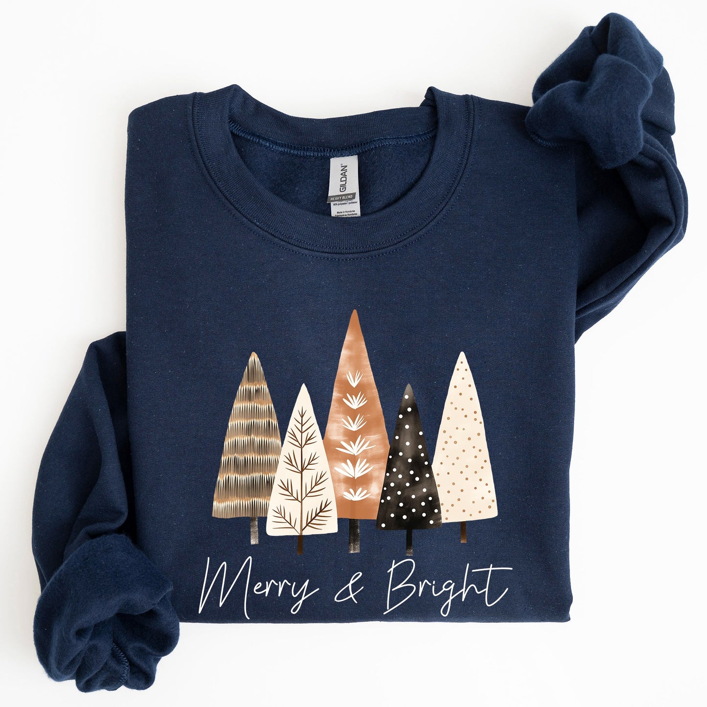 Merry and Bright, Christmas Trees, Hygge, Winter, Santa, Snow, Xmas Sweatshirt