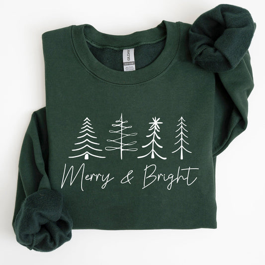 Merry and Bright, Christmas, Minimalist, Winter, Snow, Santa, Xmas Sweatshirt