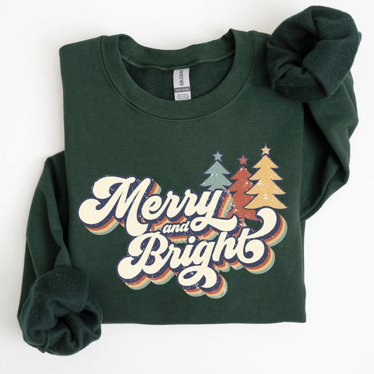 Merry and Bright, Colorful Retro, Christmas, Winter, Xmas, Santa Sweatshirt