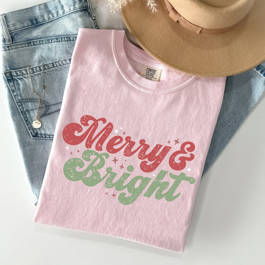 Merry and Bright, Red and Green, Christmas, Winter, Xmas Tshirt Comfort Colors T-Shirt