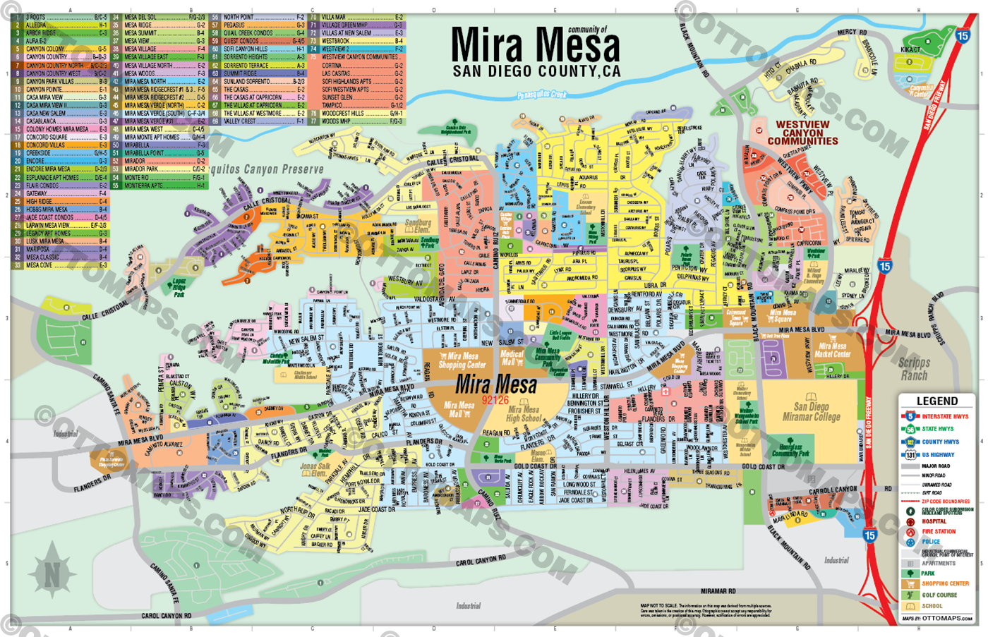 Mira Mesa Map, San Diego County, CA - POSTER PRINTS