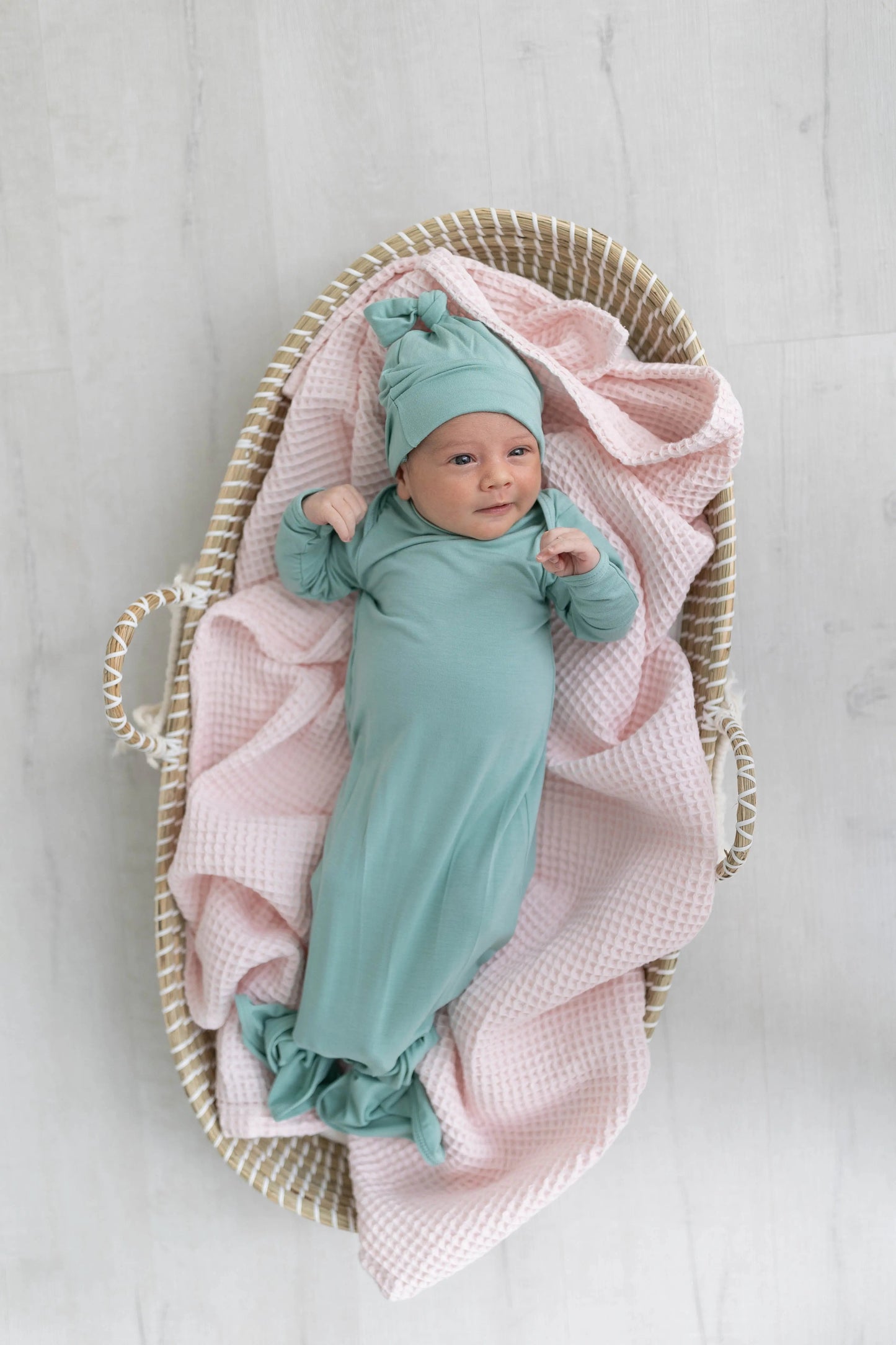 Newborn Knotted Baby Gown and Hat Set - Crew - (Newborn-3 months) Mint, Navy Blue, Pink, Camel Brown