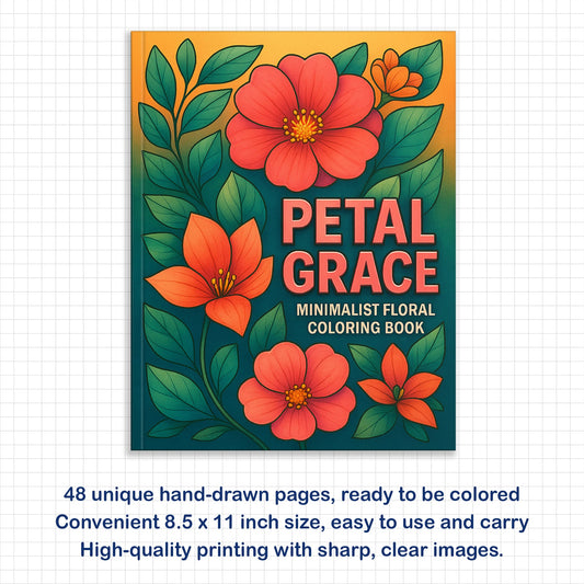 Petal Grace Coloring Pages – 48 Pages – Minimalist Flowers, Clean Line Art – For Adults