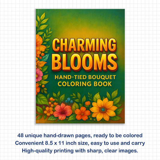 Charming Blooms Coloring Pages – 48 Pages – Flower Bunches, Leaves and Petals, Nature Art – For Adults