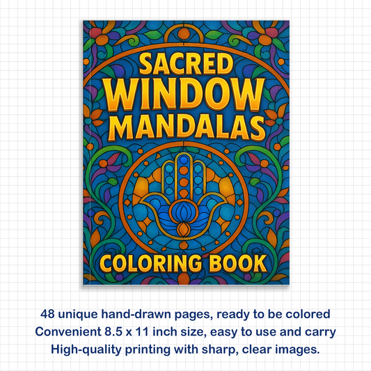 Sacred Window Mandalas – Mandala Coloring Pages – 48 Pages – Bold, Geometric, Stained Glass Style – For Adults