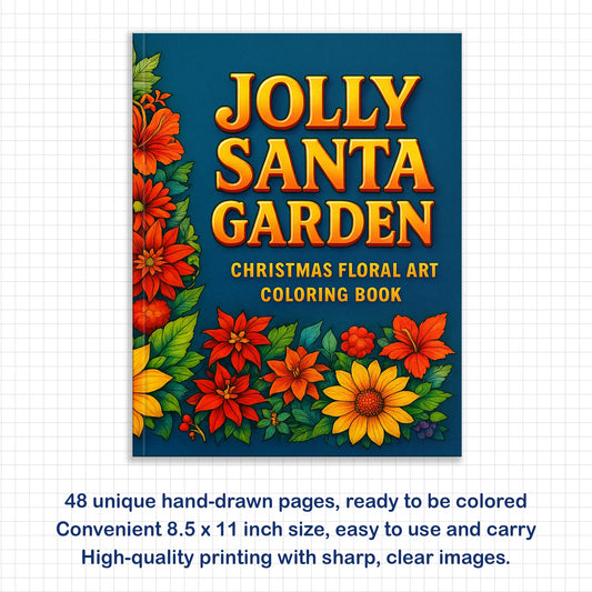 Jolly Santa Garden Coloring Pages – 48 Pages – Christmas Flowers, Santa Art, Holiday Vibes – For Adults