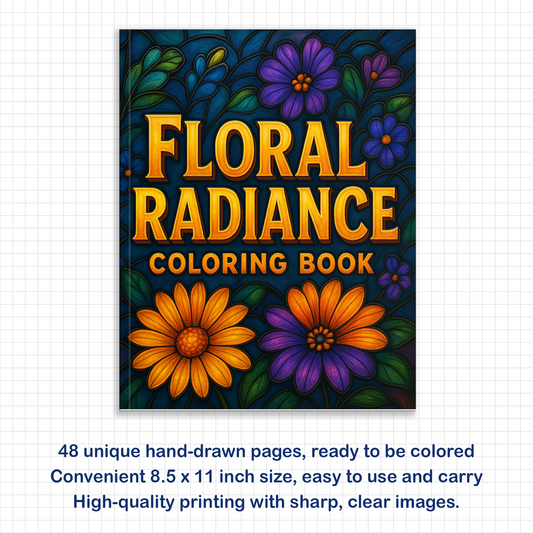 Floral Radiance – Mandala Coloring Pages – 48 Pages – Bold Lines, Intricate Flowers, Stained Glass Look, Single-Sided – For Adults