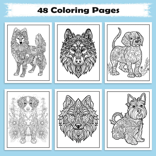 Zentangle Dog Mandala Coloring Pages – 48 Intricate Pet-Inspired Designs for Adults