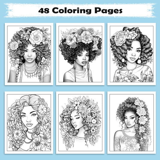 Bold & Beautiful Coloring Pages – 48 Confident Black Girl Portraits for Adults