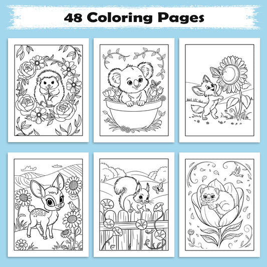 Botanical Bloom Flower Coloring Pages – 48 Floral Line Art Designs for Adults