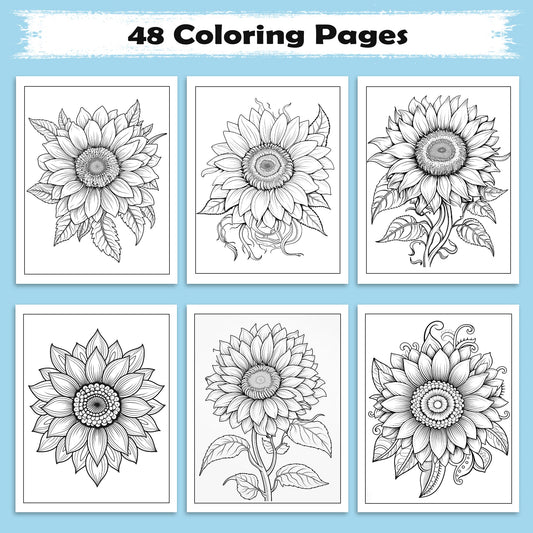 Sunflower Mandala Bliss Coloring Pages – 48 Floral Designs for Adults
