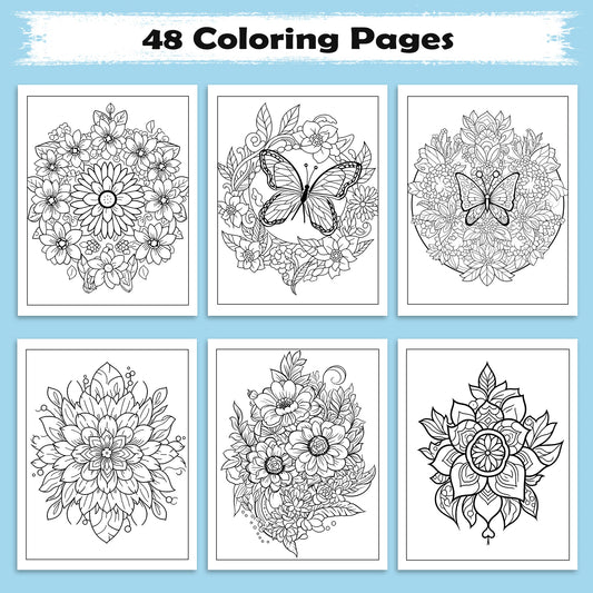 Blooming Mandala Garden Coloring Pages – 48 Floral Designs for Adults