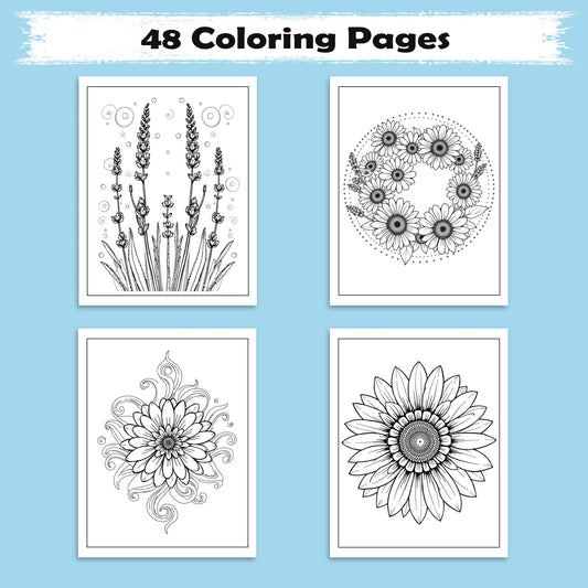 Serene Petal Patterns – Flower Coloring Pages – 48 Pages – Gentle Blooms with Elegant Waves, Circles & Light Motifs – For Adults