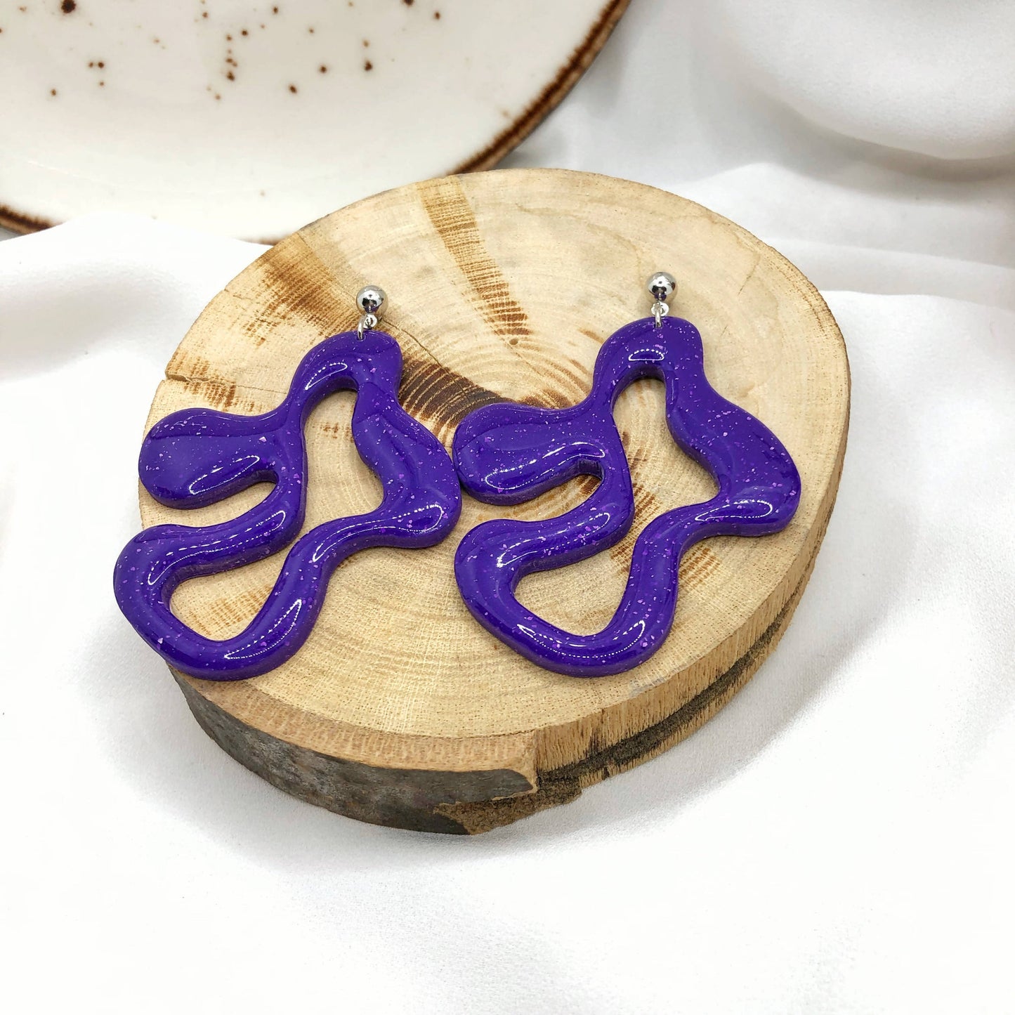 Bright Purple Earrings, Hand Crafted Free Form Earrings , Nickel Free