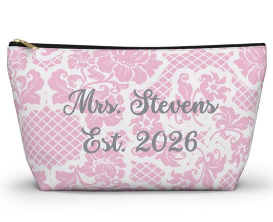 Customizable: Chic Floral Accessory Pouch | Makeup Bag, Organizer, Travel Essentials, Gift for Her, Pink Floral Design